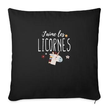 J'aime les licornes - Housse de coussin décorative 45 x 45 cm - noir - Devant