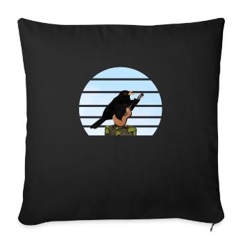 Merle avec l’oiseau de la guitare Dessin d’oiseau - Housse de coussin décorative 45 x 45 cm - noir - Devant