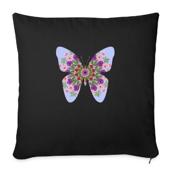 butterfly and flowers - Sofa pillowcase 17,3'' x 17,3'' (45 x 45 cm) - black - Front