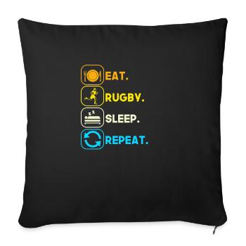 eat sleep rugby repeat - Sofa pillowcase 17,3'' x 17,3'' (45 x 45 cm) - black - Front