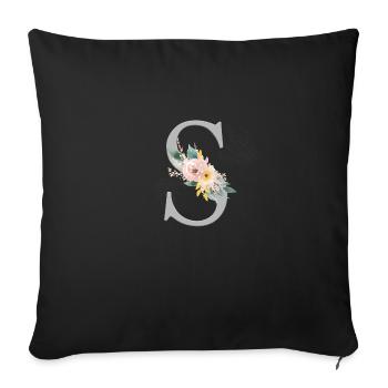 Monogramme personnalisable Pastel Floral S - Housse de coussin décorative 45 x 45 cm - noir - Devant