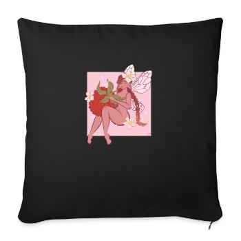 Raspberry with flowers is carried by fairy elf - Sofa pillowcase 17,3'' x 17,3'' (45 x 45 cm) - black - Front