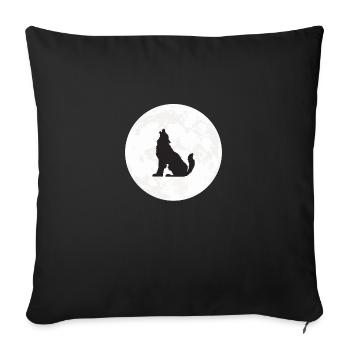 Loup lune loup lune pleine lune - Housse de coussin décorative 45 x 45 cm - noir - Devant