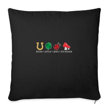 Symboles chanceux Fer à cheval Trèfle à feuilles Champignon de coccinelle - Housse de coussin décorative 45 x 45 cm - noir - Devant