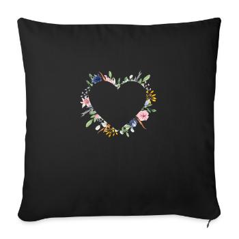 Fleurs de cœur personnalisables - Housse de coussin décorative 45 x 45 cm - noir - Devant