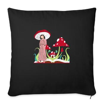 Princesse champignon, champignons rouges cottagecore - Housse de coussin décorative 45 x 45 cm - noir - Devant