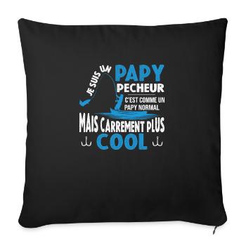 Papy Cadeau De Pêche Pour Pêcheur Grand Père - Housse de coussin décorative 45 x 45 cm - noir - Devant