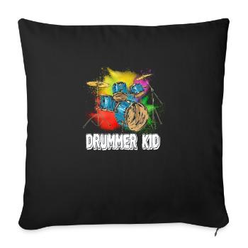 Drummer Kid Drum Set Young Musician - Sofa pillowcase 17,3'' x 17,3'' (45 x 45 cm) - black - Front