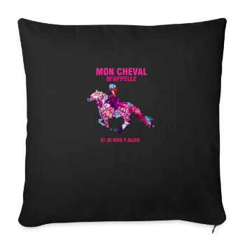 Cheval Femme Fille Equitation Mon Cheval m'appelle - Housse de coussin décorative 45 x 45 cm - noir - Devant