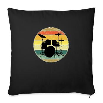 Batterie Batteur Vintage Retro Drumset - Housse de coussin décorative 45 x 45 cm - noir - Devant