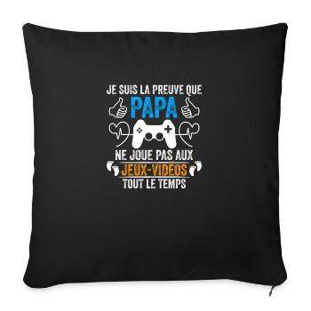 Papa Gamer Humour Cadeau Bébé Gamer Papa Geek - Housse de coussin décorative 45 x 45 cm - noir - Devant