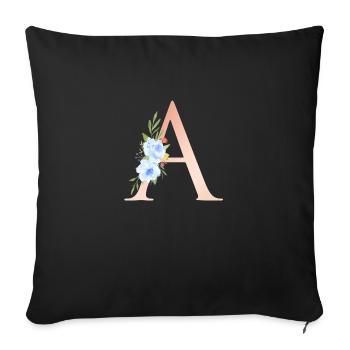 Customizable Monogram A Floral Blue Peach - Sofa pillowcase 17,3'' x 17,3'' (45 x 45 cm) - black - Front