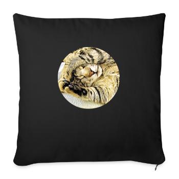 Chat tigré endormi potelé - Housse de coussin décorative 45 x 45 cm - noir - Devant