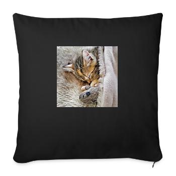 Kitten sleeping with favorite toy mouse - Sofa pillowcase 17,3'' x 17,3'' (45 x 45 cm) - black - Front
