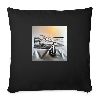 Dessin d’un voilier au coucher du soleil sur la mer - Housse de coussin décorative 45 x 45 cm - noir - Devant