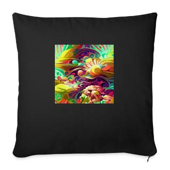 Bright retro psychedelic flowers and shapes - Sofa pillowcase 17,3'' x 17,3'' (45 x 45 cm) - black - Front