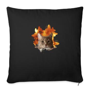 Cat's head in front of fire - Fire Cat Cat - Sofa pillowcase 17,3'' x 17,3'' (45 x 45 cm) - black - Front