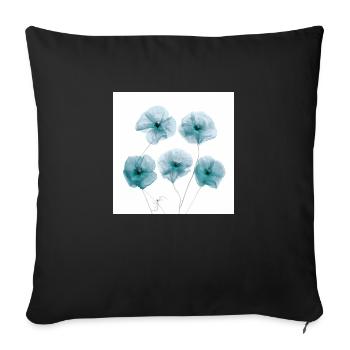 Coquelicot Photo Blanc Bleu Gris - Housse de coussin décorative 45 x 45 cm - noir - Devant