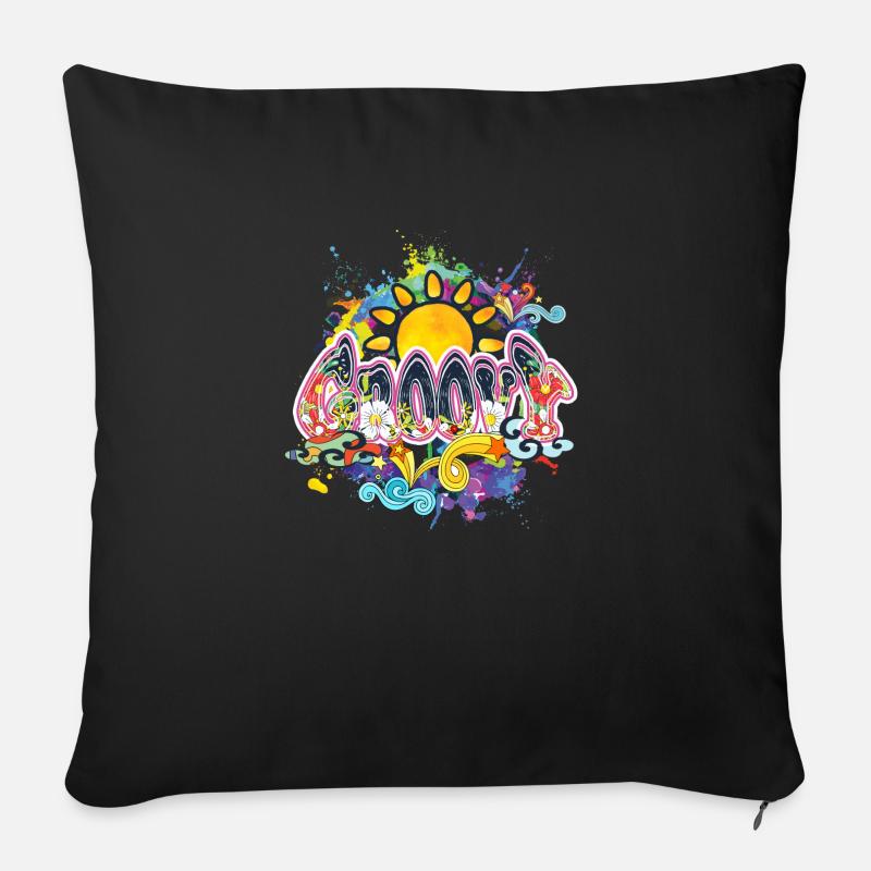 Groovy Hippie Soleil de la Paix - Housse de coussin décorative 45 x 45 cm - noir
