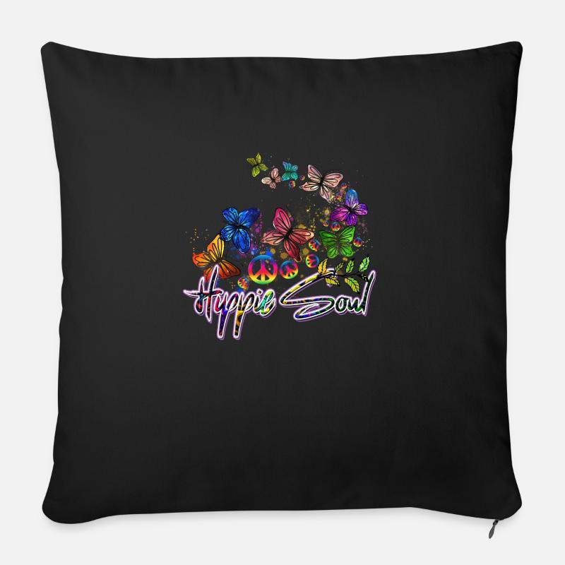 Hippie Soul Butterfly peace in love - Sofakissenbezug 45 x 45 cm - Schwarz