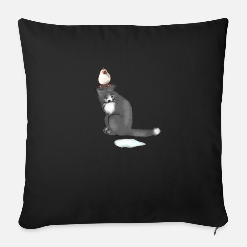 Katze und Vogel - Sofakissenbezug 45 x 45 cm - Schwarz