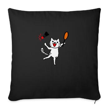 An excited cat plays badminton - Sofa pillowcase 17,3'' x 17,3'' (45 x 45 cm) - black - Front