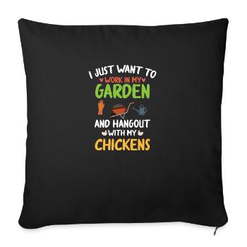Ideé Cadeau jardin poules jardinier poule - Housse de coussin décorative 45 x 45 cm - noir - Devant
