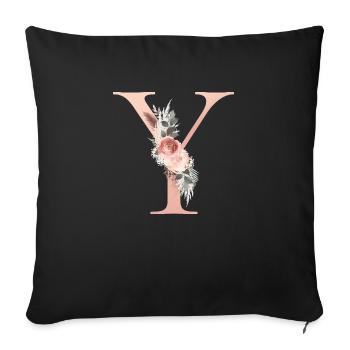 Personnalisable Monogram Y Fleurs Boho - Housse de coussin décorative 45 x 45 cm - noir - Devant
