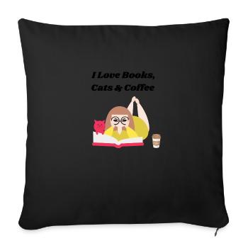 I love books, coffee and cats - Sofa pillowcase 17,3'' x 17,3'' (45 x 45 cm) - black - Front