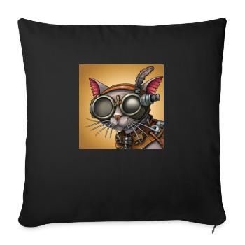 Une promenade dans l’ du robot : chat Steampunk - Housse de coussin décorative 45 x 45 cm - noir - Devant