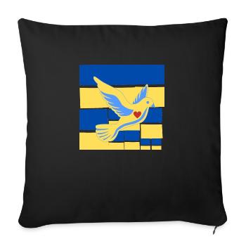 Frieden Friedenstaube auf der Ukrainischen Flagge - Sofakissenbezug 45 x 45 cm - Schwarz - Vorne