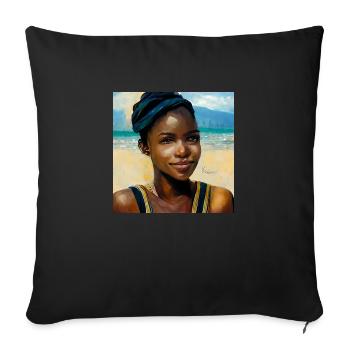 Belle femme des Caraïbes sur la plage Peinture - Housse de coussin décorative 45 x 45 cm - noir - Devant