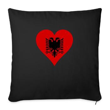 Drapeau de l’Albanie Coeur Long - Housse de coussin décorative 45 x 45 cm - noir - Devant