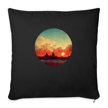 Coucher de soleil vintage City Painting - Housse de coussin décorative 45 x 45 cm - noir - Devant