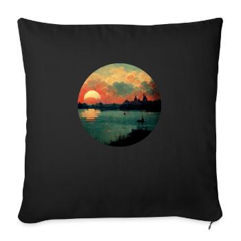 Coucher de soleil vintage City Painting - Housse de coussin décorative 45 x 45 cm - noir - Devant