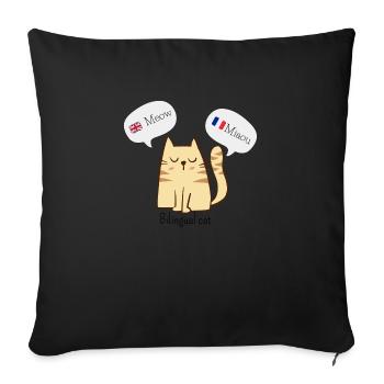 Bilingual cat | Chat bilingue français/anglais - Housse de coussin décorative 45 x 45 cm - noir - Devant