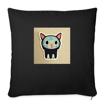 Chat de dessin animé mignon - Housse de coussin décorative 45 x 45 cm - noir - Devant