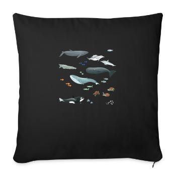 Pattern with whales and fish / Underwater world - Sofa pillowcase 17,3'' x 17,3'' (45 x 45 cm) - black - Front