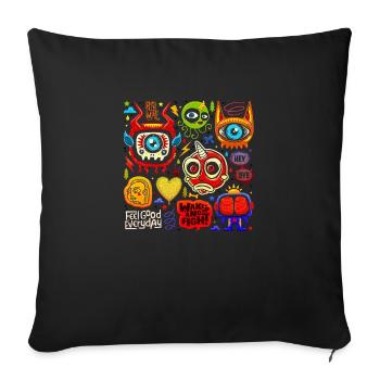 crazy face face happy cartoon happy face cartoon - Sofa pillowcase 17,3'' x 17,3'' (45 x 45 cm) - black - Front