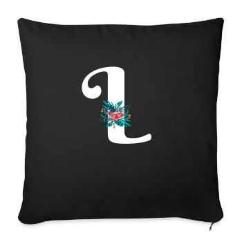 lettre L fleuris - Housse de coussin décorative 45 x 45 cm - noir - Devant