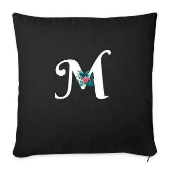 lettre M fleuris - Housse de coussin décorative 45 x 45 cm - noir - Devant