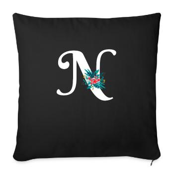 lettre N fleuris - Housse de coussin décorative 45 x 45 cm - noir - Devant
