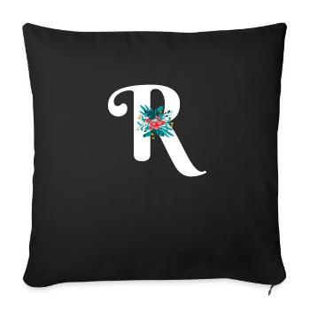 letter R flowered - Sofa pillowcase 17,3'' x 17,3'' (45 x 45 cm) - black - Front