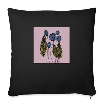 Drawing Flowers Fine Line Abstract Blue Yellow Pink - Sofa pillowcase 17,3'' x 17,3'' (45 x 45 cm) - black - Front
