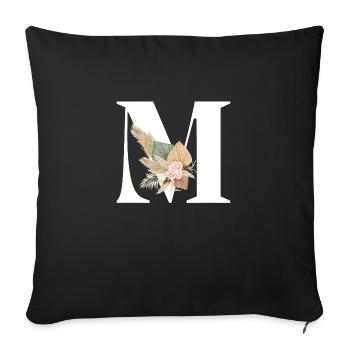 lettre M fleuris - Housse de coussin décorative 45 x 45 cm - noir - Devant