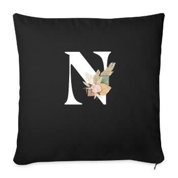 letter N flowers - Sofa pillowcase 17,3'' x 17,3'' (45 x 45 cm) - black - Front