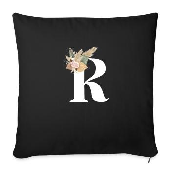 letter R flowered - Sofa pillowcase 17,3'' x 17,3'' (45 x 45 cm) - black - Front