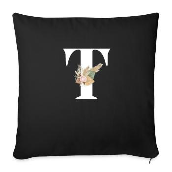 lettre T fleuris - Housse de coussin décorative 45 x 45 cm - noir - Devant