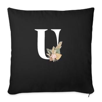 flowery letter U - Sofa pillowcase 17,3'' x 17,3'' (45 x 45 cm) - black - Front