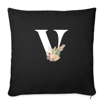 lettre V fleuris - Housse de coussin décorative 45 x 45 cm - noir - Devant